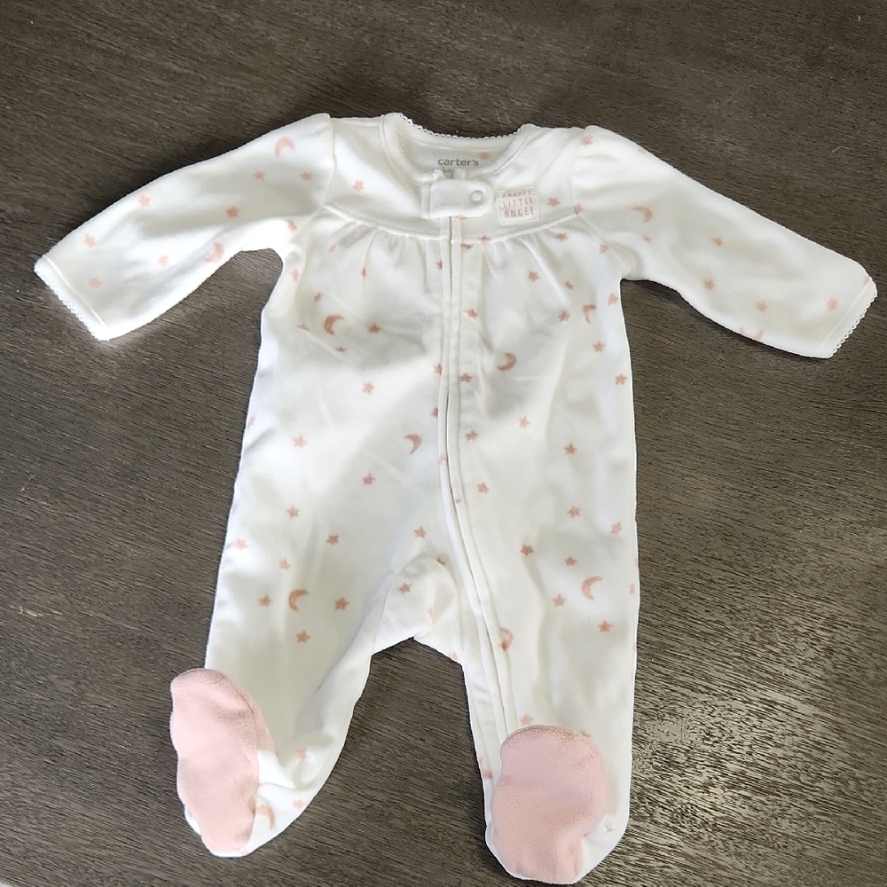 Carter's White and Pink Starry Night Footie Fleece Pajamas